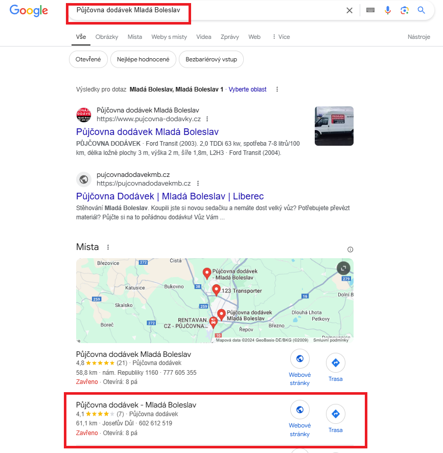 Pujcovna dodavek Mlada Boleslav - Google zapis